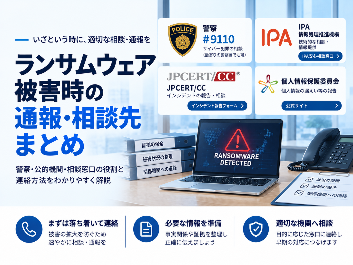 ランサムウェア被害はどこに通報・相談する？